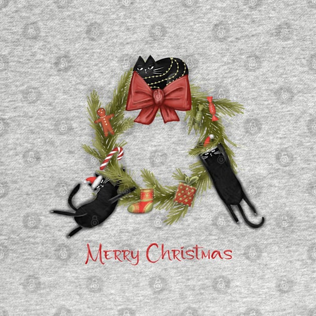 Merry Christmas - Black cats with Santa hat. by Olena Tyshchenko